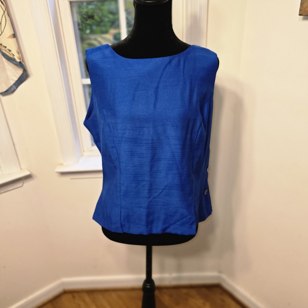 Betsy Lauren Blue Sleeveless Button Up‎ Top Size 16 Career Casual